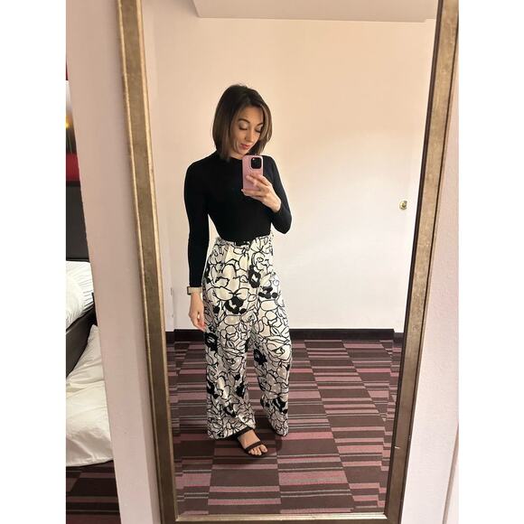 RONNY KOBO Black White Floral Printed Beachy Front Zip Button Fly Trouser Size 6 - Picture 12 of 14